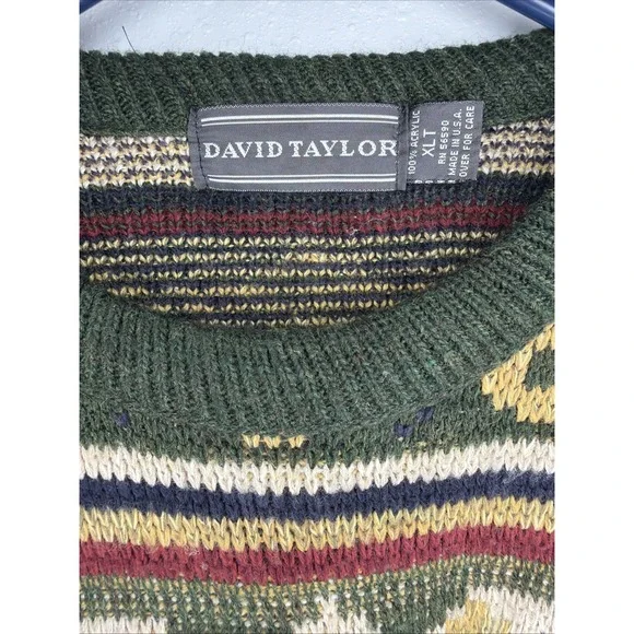 Vintage 90s David Taylor Men's Geometric Abstract Knit Crewneck Sweater size XLT - Picture 2 of 7